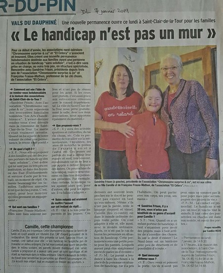 Dauphine Libere - Accueil Parentalite Handicap - Janvier 2019 - Saint-Clair de La Tour