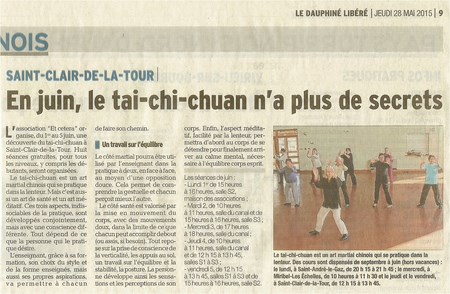 Dauphine Libere - Mai 2015 - Semaine Tai Chi St-Clair de La Tour