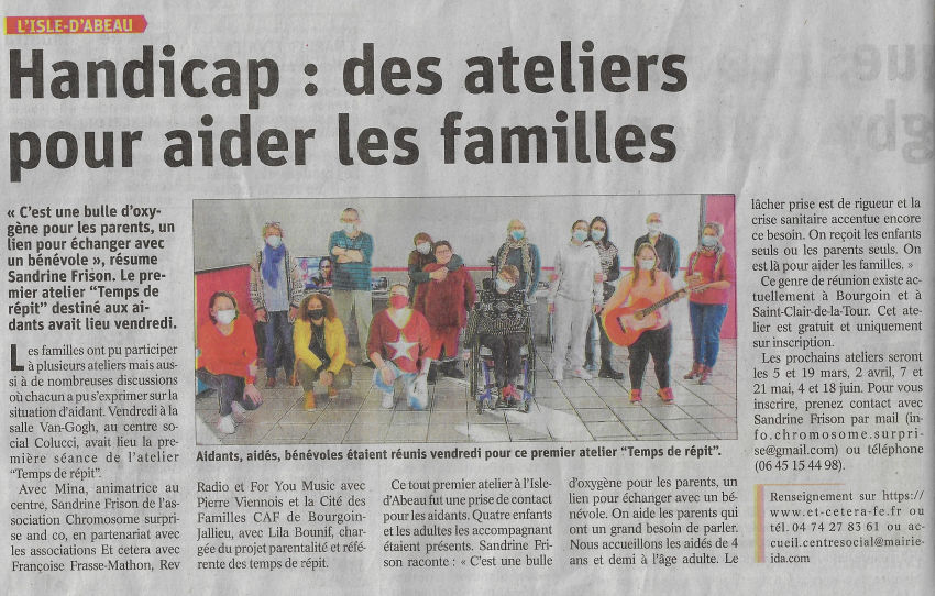 Dauphine Libere - Accueil Répit Handicap - Fevrier 2021 - L'Isle d'Abeau