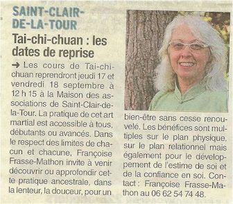 Dauphine Libere - Septembre - Tai Chi - St-Clair de La Tour